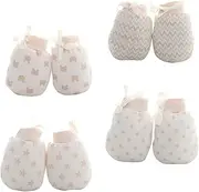 [Baluue] 4 Pairs Scratch Mittens Warm Gloves for Newborns Winter Protection Soft Breathable Skin Friendly Design for Months