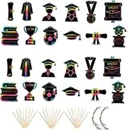 Zerodeko 72pcs Graduation Scratch Paper for DIY Scratch Cards with Wooden Sticks Ribbons for Graduation Parties Crafts and Family Activities