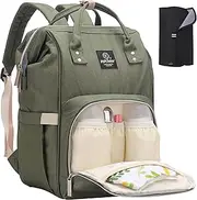 Pipi bear Nappy Changing Bag, Multi-functional Waterproof Travel Diaper Bag Backpack with Changing Pad (Olive Green)