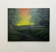 Deep Forest Nestled Cabin Oil Painting On Canvas Bob Ross Style 16x20inch
