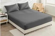 LINENOVA Cooling Bamboo Blend Fitted Sheet Set - Dark Grey