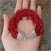 LAnGSHAW 8" 7 Strands 4mm Faceted Round Red Jade Bracelet