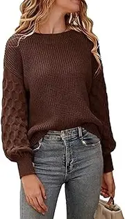 [Valtorixia] Women's 2025 Winter Pullover Sweater Casual Crewneck Sweaters for Women Loose Plain Jumper Sweater (Coffee,Medium)