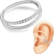 [Showself] 20G 18G 16G Surgical Steel Double Hoop Nose Ring for Single Piercing - Hypoallergenic 14K Real Gold Plated Hinged Segment Nose Rings | CZ Septum Clicker Jewelry | Small Cartilage Hoop Earrings Helix