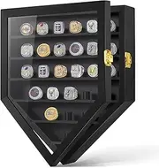 Championship Ring Display Case, 27 Ring Posts Sports Ring Display Case Wooden Shadow Box for Baseball Basketball Football Softball Award Rings Fan Souvenirs