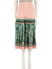 Graphic Printed Silk Pleated Midi Skirt
