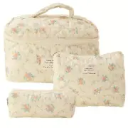 Makeup Bag 3 Pcs Cotton Quilted Makeup Bag Aesthetic Floral Toiletry Bag4174