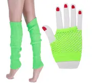 Coobey 80s Neon Fishnet Gloves Leg Warmers accessory set Green