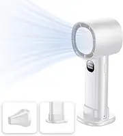 Slotlien Mini Handheld Fan, Portable Hand Fan, Small Personal Fan, 5000mAh Rechargeable Fan with Display, (1-100) Wind Speed, Night Light Function, Pocket Fan with Holder, Air Gathering Vent (White)