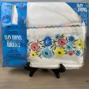 Vintage Grants Home No-Iron Muslin Flat Bed Sheet Full Daisy Floral NEW Double