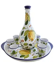 Abbiamo Tutto 8pc Limoncello Set with 6 Glasses, Round Tray & Bottle with Ceramic Cork Top