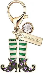 [Monnel] MC522 Little Clown Boots Lobster Clasp Charm for Women with Velvet Bag (Black Green,1 Piece), 3 cm (L) X 0.2 cm (W) X 3 cm (H), Zinc Alloy Metal Rhinestone Crystal Enamel Handmade Painted