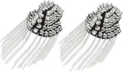 Operitacx Pcs Pair Epaulet Shoulder Boards Badge Tassel Chain Rivet Epaulet for Men's Fancy Dress Silver Star Pattern