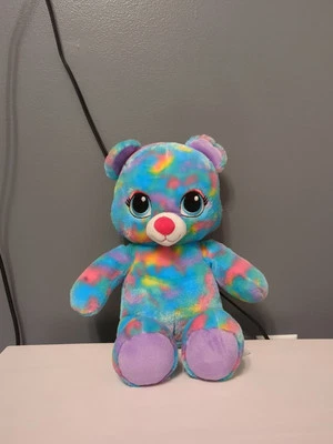 Build A Bear Teddy Pink Blue Purple Tie Dye Hearts Plush Stuffed Animal Big Eyes