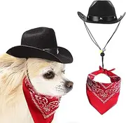 AWOCAN Dog Cowboy Hat and Bandana Scarf Dog Cat Sombrero Puppy Hat Dog Cat Costume Cosplay Cap Puppy Pet Dog Cat Holiday Pet Party Decoration (Black)