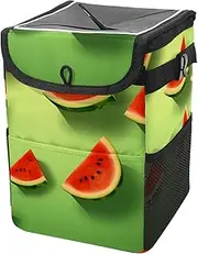 Car Trash Can with Lid and Storage Pockets Leak-Proof Organizer,Multipurpose Trash Bin for Car,Watermelon Green