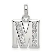 Sterling Silver White Cz Letter M Initial Pendant