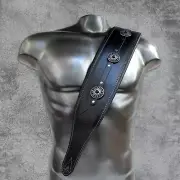BOSTON Wide Black Leather Bass Guitar Strap with Conchos
