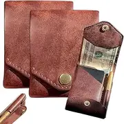 [Generic] Multifunctional Compact Wallet, Handmade Leather Card Holder/Wallet, Portable Leather Card Holder Wallet, Brown Slim Minimalist Wallet for Men, Compact Wallet with Card Slots (2 PCS)