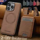 For iPhone 16 15 14 13 12 11 Wallet Case Removable Card Slot Stand 2-in-1 Cover