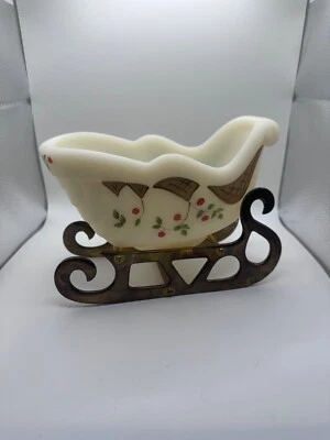 Fenton “Twining berries” Sleigh with Brass Base and Reindeer