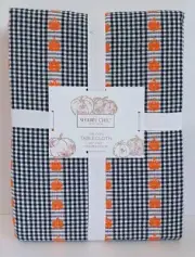 Shabby Chic Oblong Tablecloth, Checkered - Black, White, Orange Pumpkins, 60x84