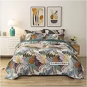 Quilt Set Queen Size- 3 Piece Cotton Quilts Reversible Bedspreads Lightweight Coverlets Floral Bedding Set All Season Quilts(1 Quilt,2 Pillow Shams) (Color : Green, Size : 250x230cm-50x70cm x2)