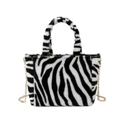 2 Pcs Portable Women Plush Shoulder Bag Large Capacity Zebra Women Messenger Handbag Fashion Exquisite Shopping Bag