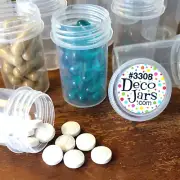 Free Ship! Small Plastic Pill Bottles 12 Jars Clear CAPS Containers #3308 USA
