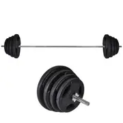 83kg Rubber Coated Ez Grip Cast Iron Weight Plate + 198cm Barbell Bar Weight Set