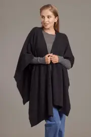McDonald Possum Merino Womens Split Front Cape-Charcoal