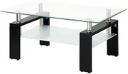 OSJ Glass Table, Coffee Table, Width 38.6 inches (98 cm), Tempered Glass Top Plate (Clear Glass + Black Legs)
