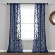 Navy Avon Trellis Grommet Sheer Window Curtain Panel Pair (84" x 38")