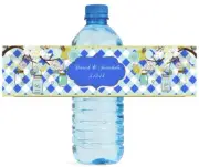 Royal Blue Mason Jars Hanging from Tree Wedding Anniversary Water Bottle Labels