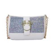 Women Woolen Splicing Messenger Bag Retro PU Leather Chain Female Autumn Winter Fashion Shoulder Crossbody Handbag