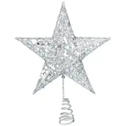 Metal Glittered Christmas Tree Topper Hallow Wire Star Topper for Silver