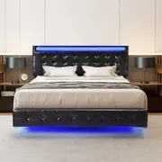 Levede Floating Bed Frame Queen with Headboard LED Lights Mattress Base