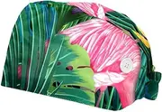 [WOSHJIUK] Working Hat 2 Pack Scrub Caps for Women,Flamingo Palm Tree Tropical,Tie Back Cap Adjustable Scrub Hat
