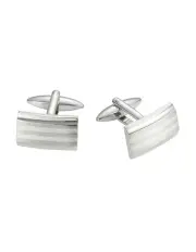[Cudworth] Polished Stainless Steel and Brushed Silver-Toned Inlay Cufflinks in Silver