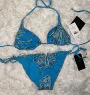 NWT Baby Phat BP Bikini swimsuit S swimwear Turquoise Shiny Blue Bandanna