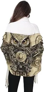 [WOIWB] Women's Scarf, Faux Pashmina Soft Lightweight Shawl Wrap, Fashion Scarves with Steampunk Owl Vintage Print