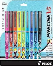 Pilot, Precise V5 Deco Collection, Capped Liquid Ink Rolling Ball Pens, Extra Fine Point 0.5 mm, Assorted Colors, Pack of 9