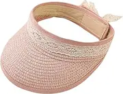 [Sinsinfuns] Sun Hats for Kids Foldable Straw Hat Toddler Girl Lace Bowknot Sun Visor Beach Hat