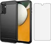 [Asuwish] Phone Case for Samsung Galaxy A15 5G/4G with Tempered Glass Screen Protector Cover and Cell Accessories Slim Thin TPU Soft Hybrid Silicone Rubber A 15 G5 15A Carbon Fiber Women Men Black