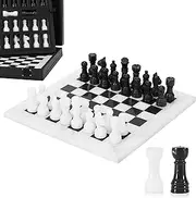 Marble Chess Set 10" Inches White & Black Handmade Chess Sets for Adults - Marble Board Game for Family with Storage Box & 2 Extra Queen, Ideal Travel Chess Set & Home Décor
