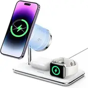 UGREEN MagFlow Qi2 Wireless Charger, 25W 3 in 1 Charging Station, Fast Charge, Compatible for iPhone 16/15/14/13/12 MagSafe Series, Apple Watch, AirPods Series (No AC Adapter)