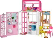 Dollhouse with 2 Levels & 4 Play Areas, Fully Furnished Barbie House with Pet Pu