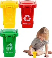 Miniature Garbage Cans, Miniature Garbage Truck's Trash Cans, Unique Small Trash Can Garbage Truck Toy with Lid & Wheels for Kid Toddler