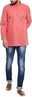 [Sojanya] Men's Cotton Linen Short Kurtas Large Red