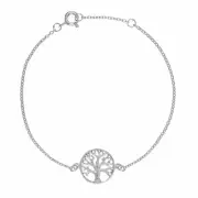 Sterling Silver Bracelet Round Tree of Life Charm Thin Chain Link - Silverly